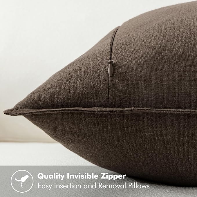 MIULEE Decorative Linen Euro Sham Pillow Covers 26x26 Dark Coffee Chocolate - Image 3