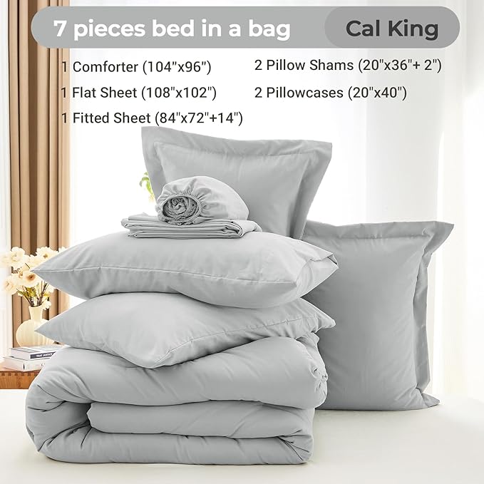 MUXHOMO 7 Pieces California King Comforter Set, Soft Bed in a Bag Cal King Size - Image 4