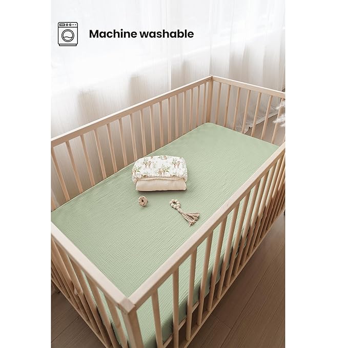 Konssy Muslin Crib Sheets 2 PCS, 100% Cotton Baby Crib Sheets - Image 5