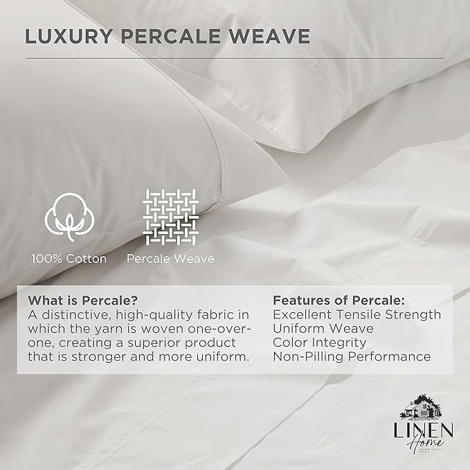 Linen Home 100% Cotton Percale Weave Fitted Sheet, Twin Size, 1 Deep Pocket - Image 2