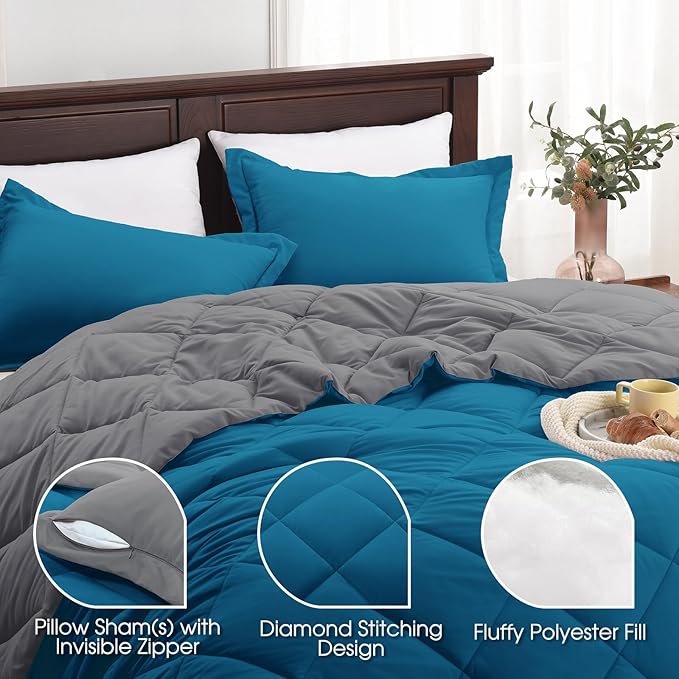 Basic Beyond California King Comforter Set, Algiers Blue/Charcoal Gray - Image 4
