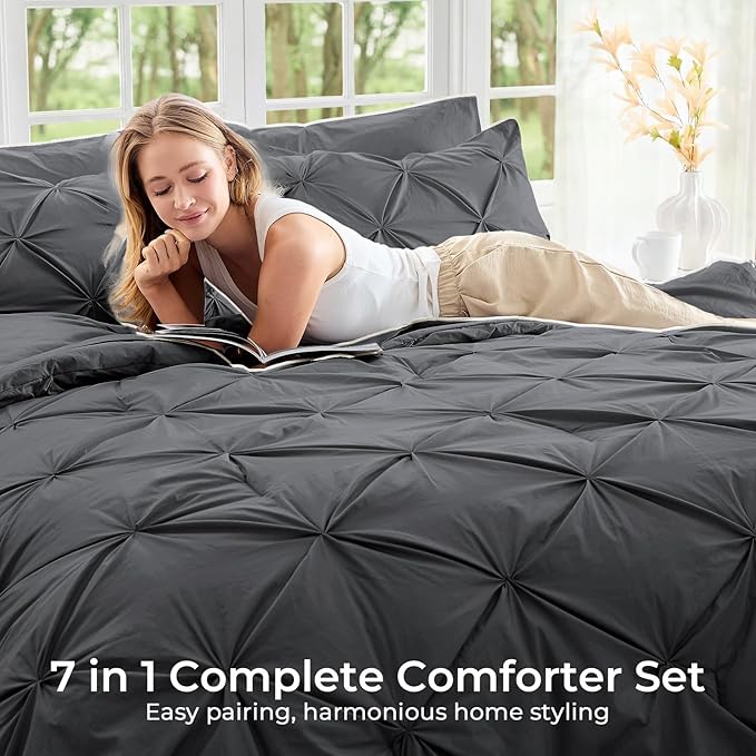 Sasttie Twin XL Comforter Set, 5-Piece Bed in a Bag, Pintuck Bedding Set - Image 6