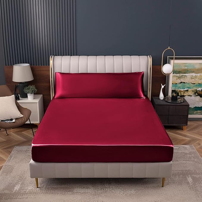 Homiest Burgundy Satin Fitted Sheet - Image 2