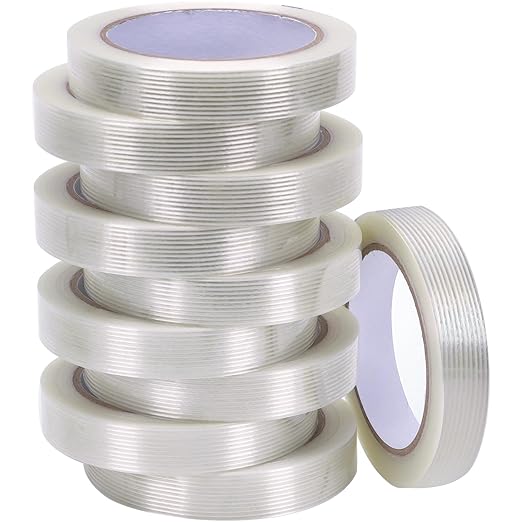 10 Pack 3/4 in×27YDS, Filament Strapping Tape, 270yds Total, Clear Fiberglass Reinforced Packing, Heavy Duty Wearproof Tape, Extra Thickness 5.5 mil-DeskoryOffice