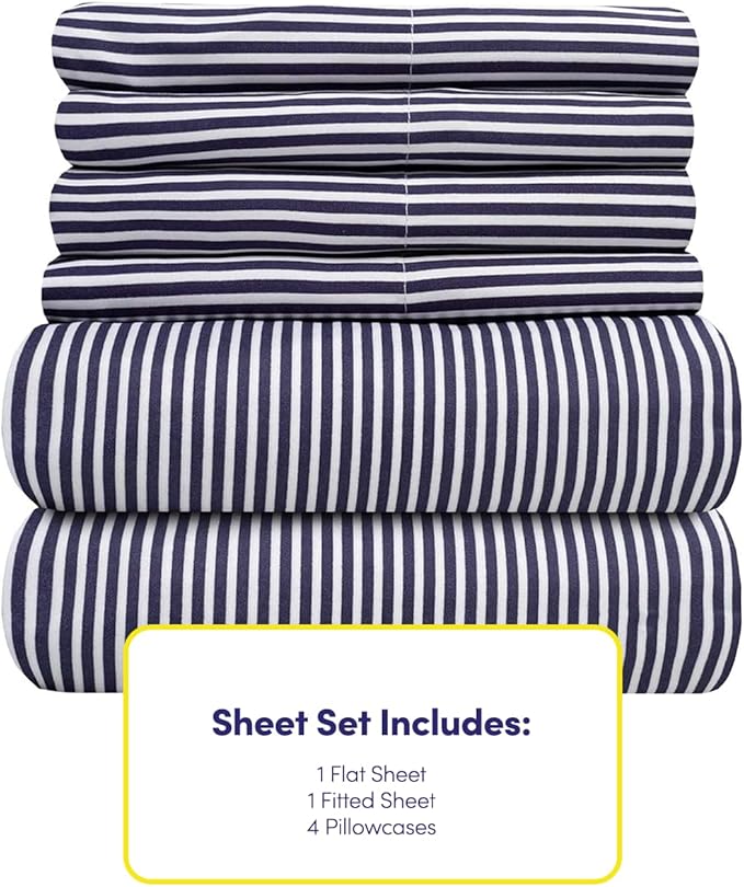 Queen Sheets Stripe Navy - Image 4