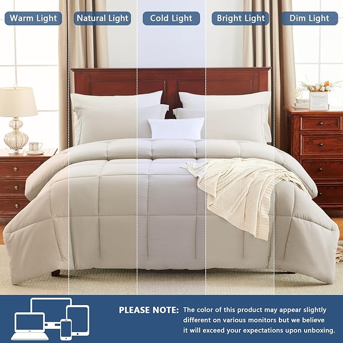 CozyLux Queen Size Comforter Sets Beige - Image 5