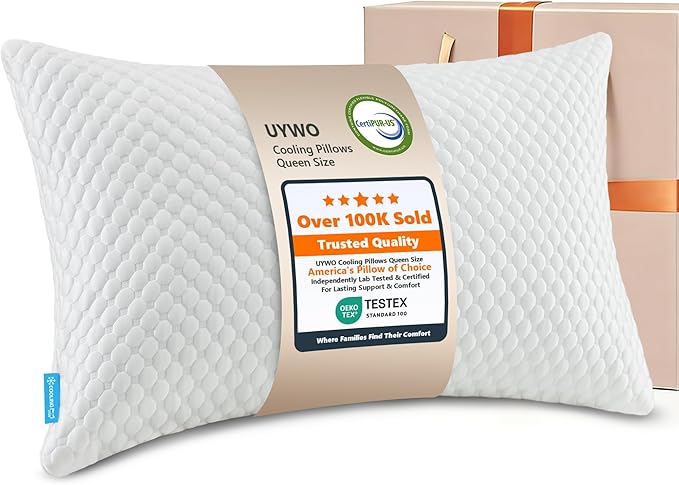 UYWO Cooling Memory Foam Pillows Firm and Soft, Queen Size 1 Pack, Original by Unknown
