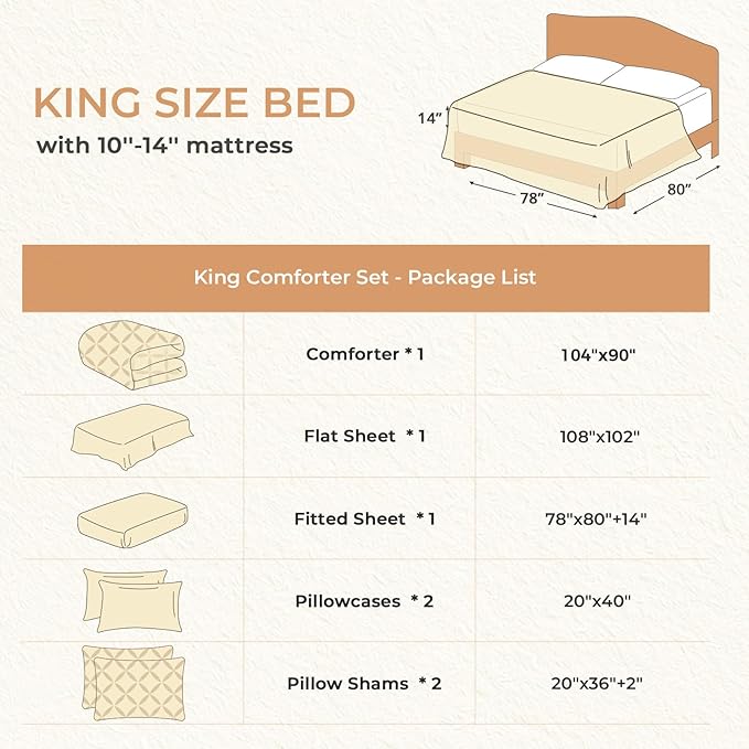 Sasttie King Size Comforter Set, 7-Piece Bed in a Bag, Pintuck Bedding Set - Image 7
