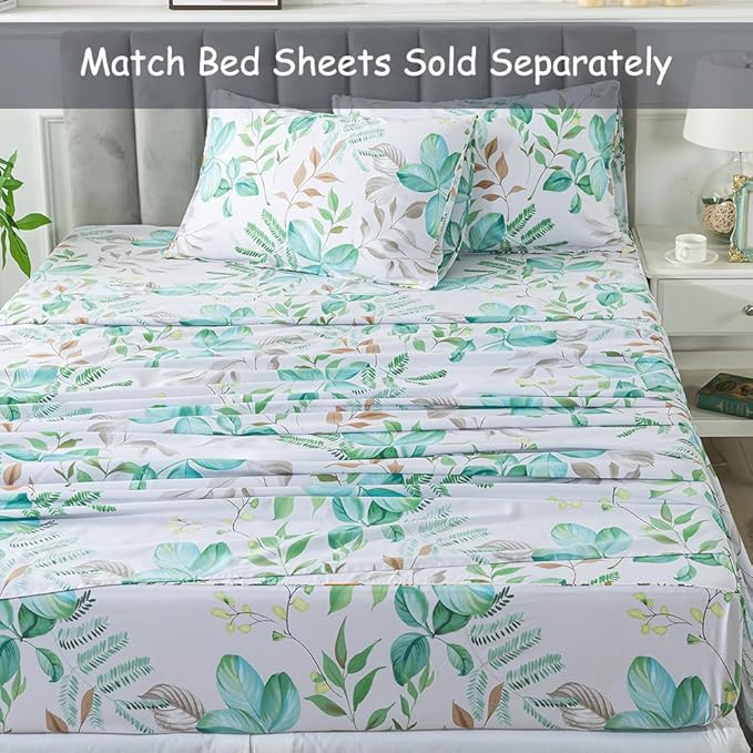 FADFAY Botanical Duvet Cover Sets Queen Size 100% Cotton Teal Green Leaves - Image 6