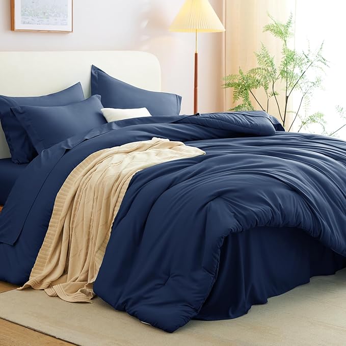 CozyLux Oversized Queen Comforter Set Navy Blue, 7 Pieces Bed in a Bag - Image 8