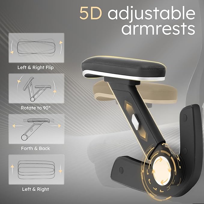 750lbs Big and Tall Office Chair- Heavy Duty Executive Chair with 5D Flip Arms and Adjustable Lumbar Support, Ergonomic Mesh High Back Desk Chair, Ergonomic Executive Home Office Computer Chair-DeskoryOffice