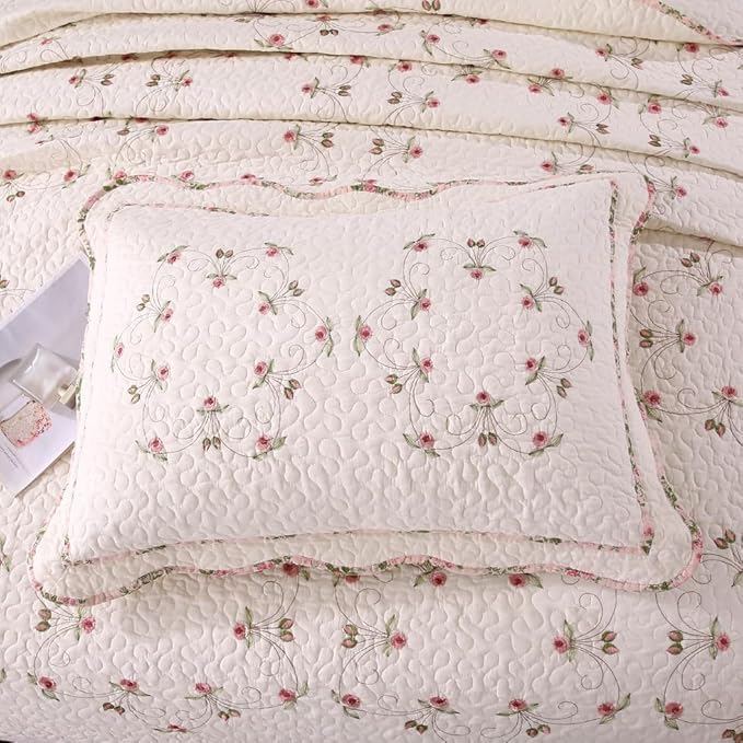 Quilt Set Floral Leaves 3D Embroidery Pattern 2 PCS Cotton Reversible Quilted - Image 4