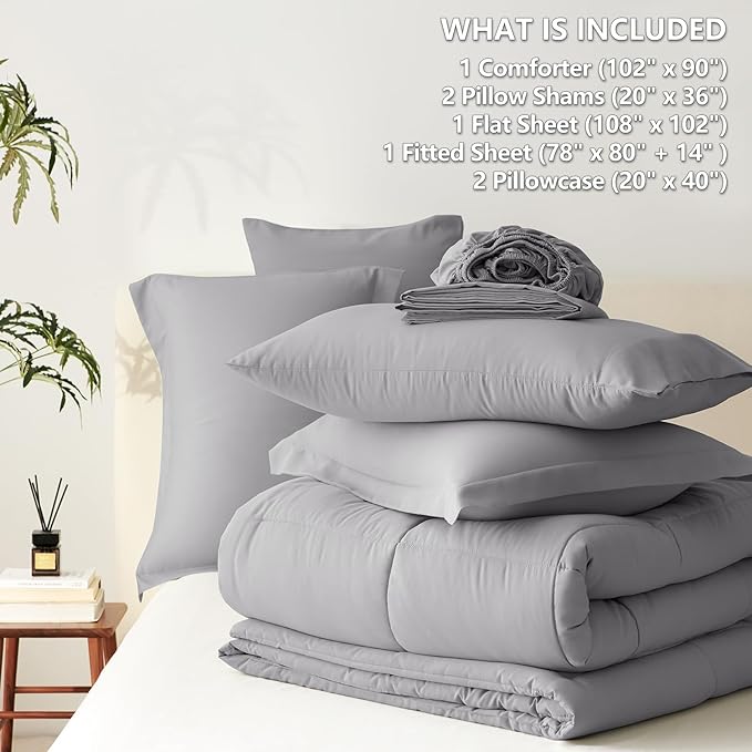 CozyLux King Size Comforter Set Grey - Image 5