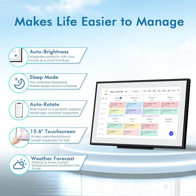 Calendar Digital 15.6 Inch Electronic Calendar&Chore Chart, 1920 * 1080P IPS Touchscreen Wall Smart Weekly and Monthly Planner for Family Black Gift for Mother mom Women-DeskoryOffice