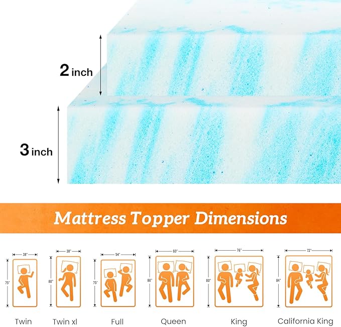 Sweetcrispy Mattress Topper California King, 3 Inch Thick Memory Foam Gel - Image 2
