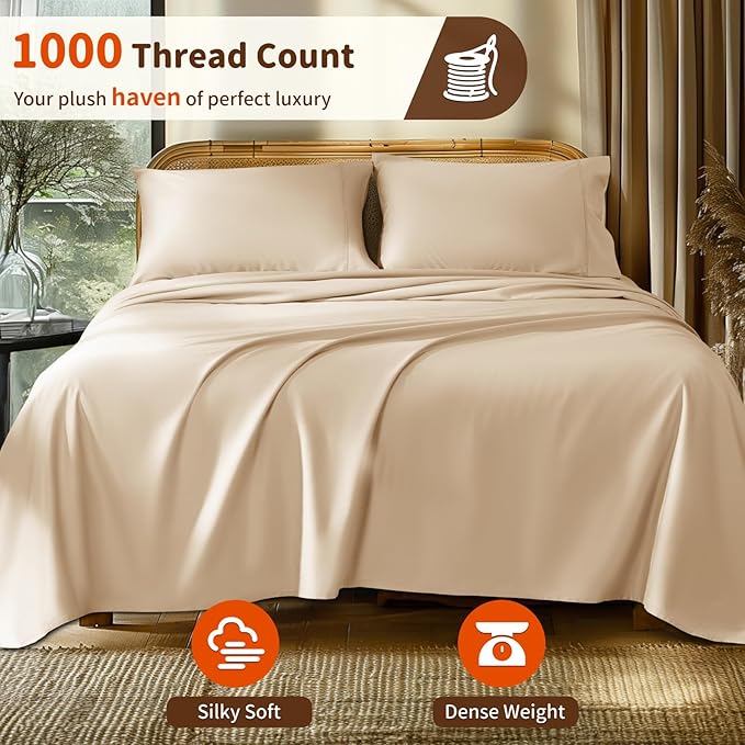 LBRO2M 1000 Thread Count 100% Egyptian Cotton Sheets Set Twin, 3 Piece Sets Bed - Image 2