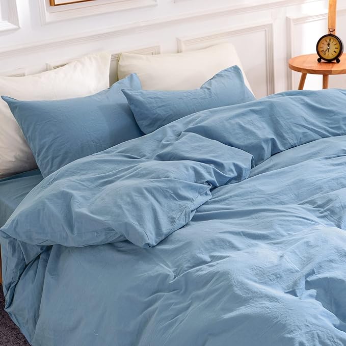 NEXHOME PRO Duvet Cover Set King Size 100% Washed Cotton Linen Look Textured by NEXHOMEPRO