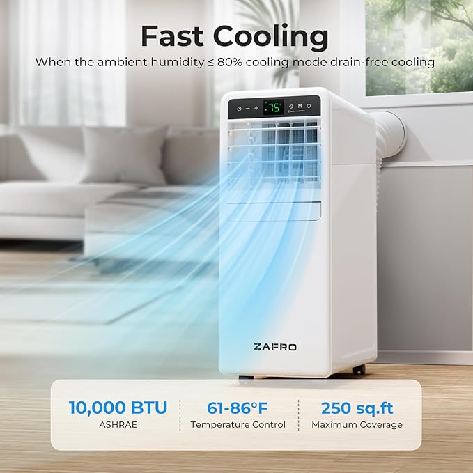 10,000 BTU Portable Air Conditioner, 3-IN-1 Smart AC Unit with Fan/Dehumidifier/Drainage-free Cooling, APP/Voice/Remote/Touch, 47 dB, Sleep Mode, Window Installation Kit, 24H Timer for Home/Office-DeskoryOffice