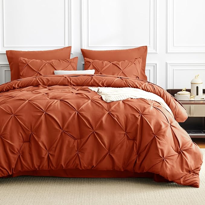 CozyLux Queen Comforter Set Burnt Orange, 7 Pieces Pintuck Bed in A Bag Premium - Image 8