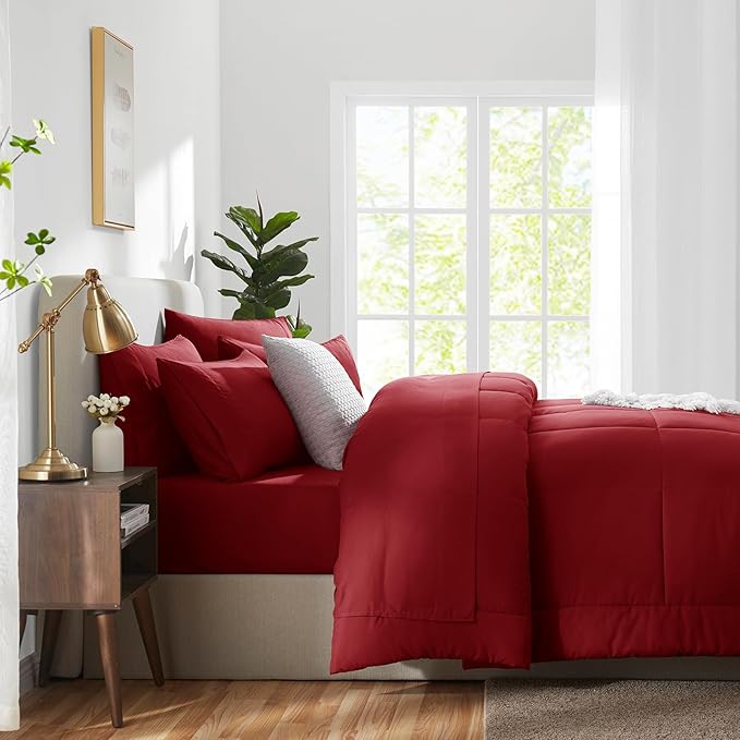 CozyLux Queen Comforter Set Dark Red, 7 Pieces Bed in a Bag, All Season Bedding - Image 9