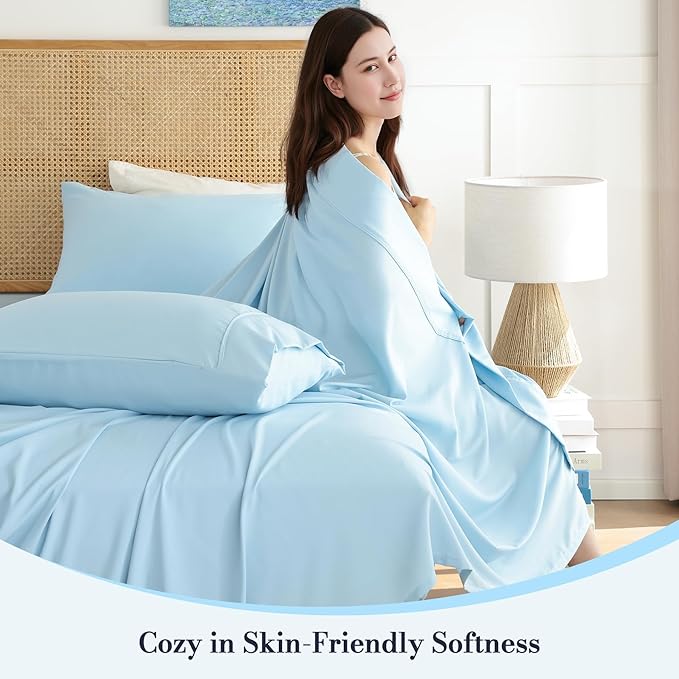 Kids Sheets Twin Size Soft Breathable Microfiber Bed Sheets Blue Bedding 16'' - Image 2