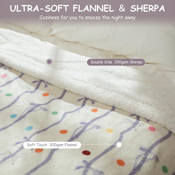Purple Bow Heated Blanket Twin Size 62" x 84" - Image 3