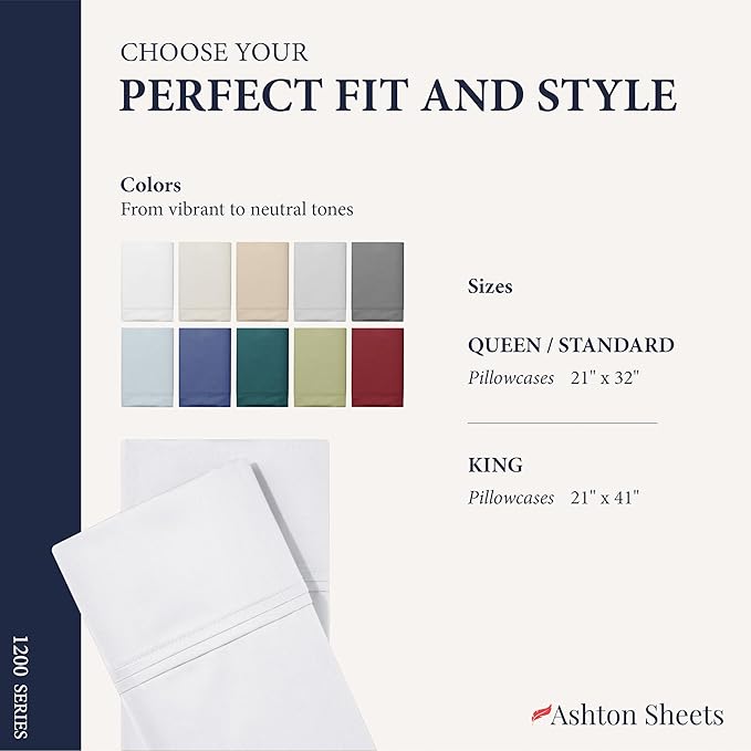 100% Egyptian Cotton Pillow Cases Standard/Queen Size Set of 4 - Image 7