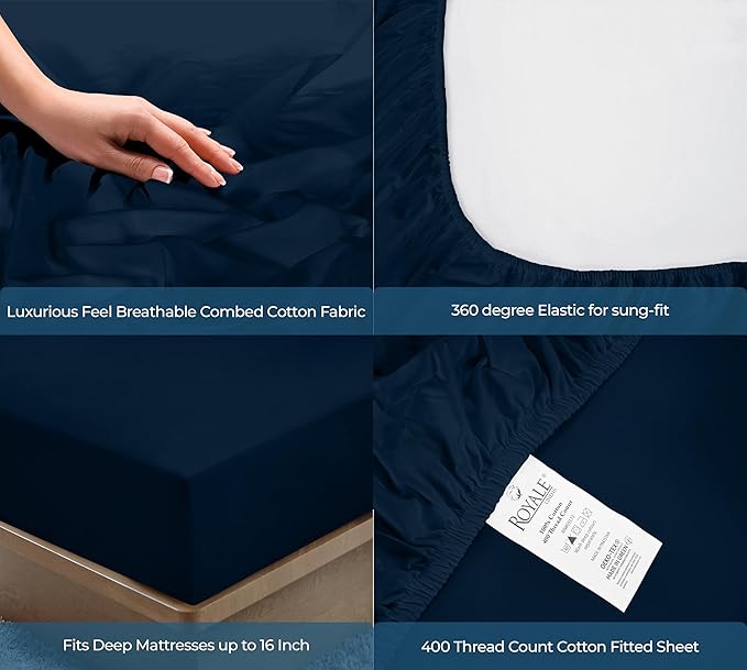 Royale Linens 400 Thread Count 100% American Grown Cotton Fitted Sheet Full Size - Image 5