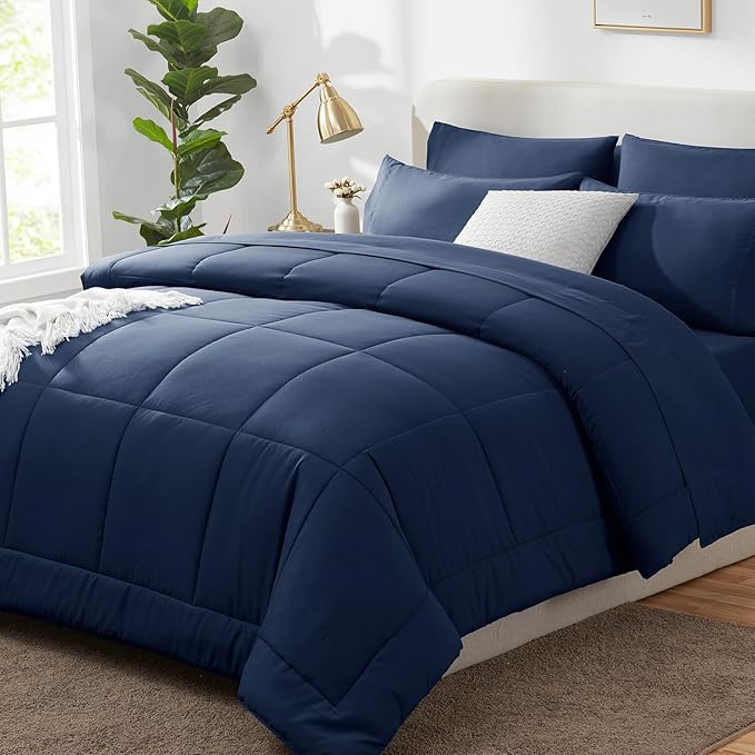 CozyLux California King Comforter Sets Navy Blue, 7 Pieces Cal King Bed in a Bag by CozyLux