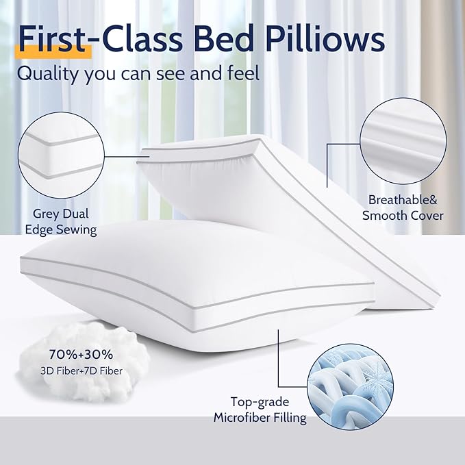 ROUMEA Pillows Queen Size Set of 2, Gusseted Bed Pillows - Image 7