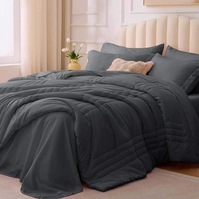 Queen Comforter Set Dark Grey by Velorose