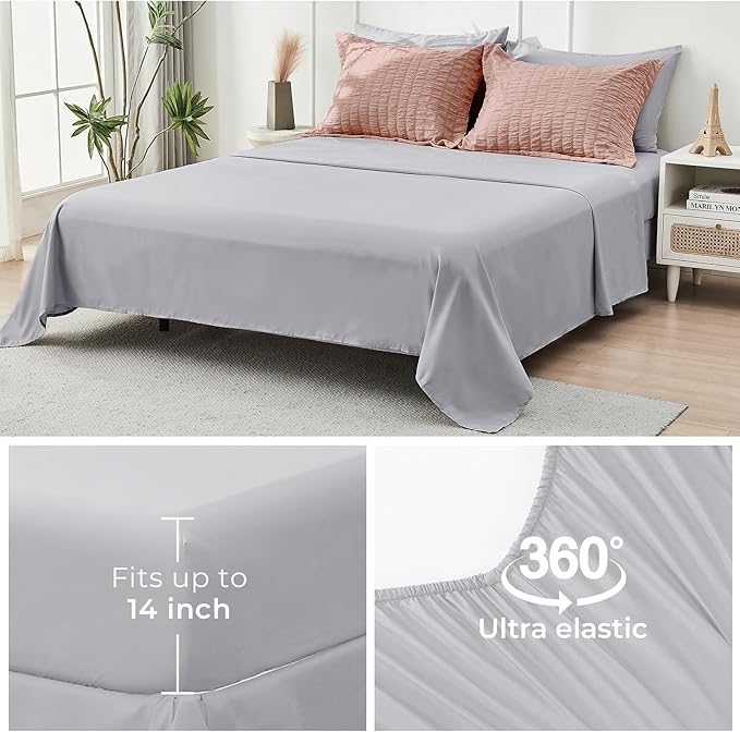 HYMOKEGE Rose Gold/Light Grey King Size Comforter Set Seersucker 7 Pieces - Image 7