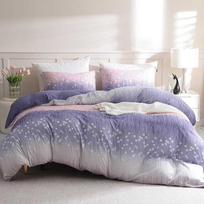 LONAVA King Patchwork 3 Pcs Duvet Cover Set, Breathable Soft Microfiber Purple - Image 8