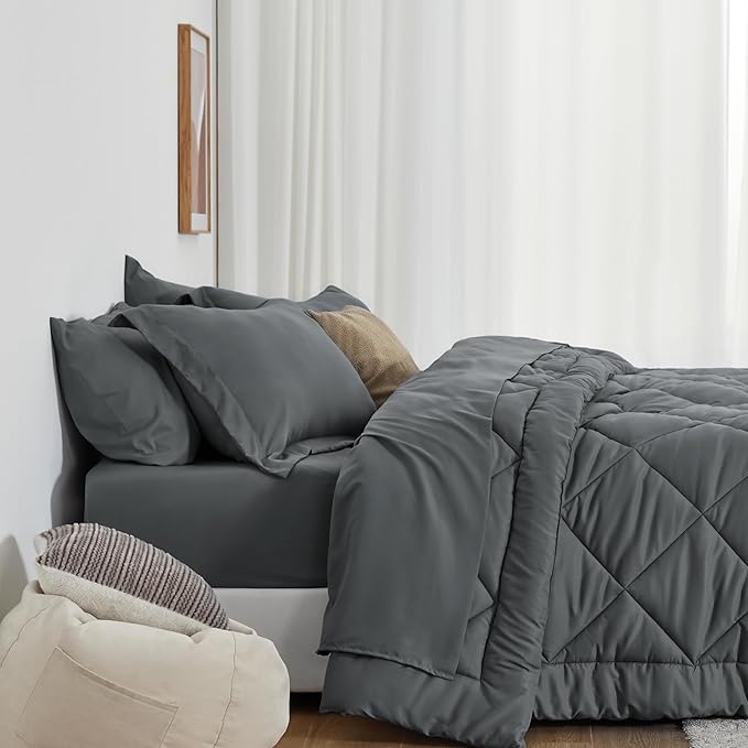 Love's cabin Full Comforter Set Dark Grey, 7 Pieces Full Bed in a Bag, All - Image 3