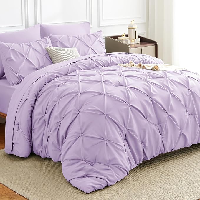 HIMEET Pintuck Bed in a Bag, 7 Pieces Queen Size Comforter Set Lavender by Unknown