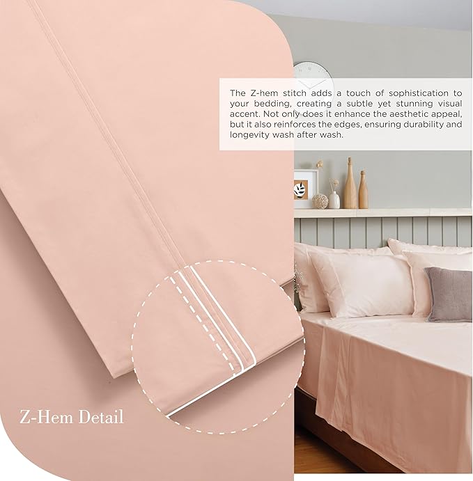 Linen Home 100% Cotton Percale Sheets Full Size, Brushed Rose, Deep Pocket - Image 3