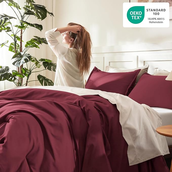 Litanika Burgundy Red Comforter Set Twin/Twin XL Size, 2 Pieces Lightweight - Image 4