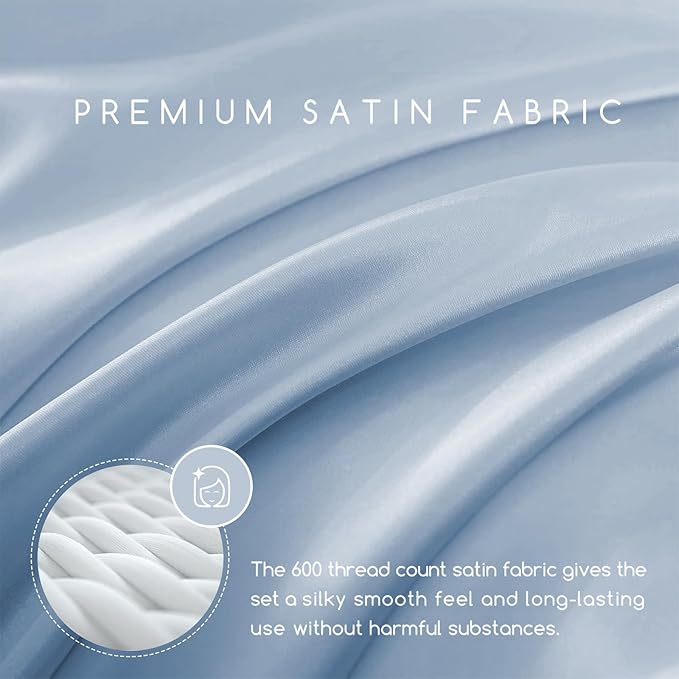 MR&HM Satin Bed Sheets with Elastic Corner Straps, Full Size Sheets Set - Image 2