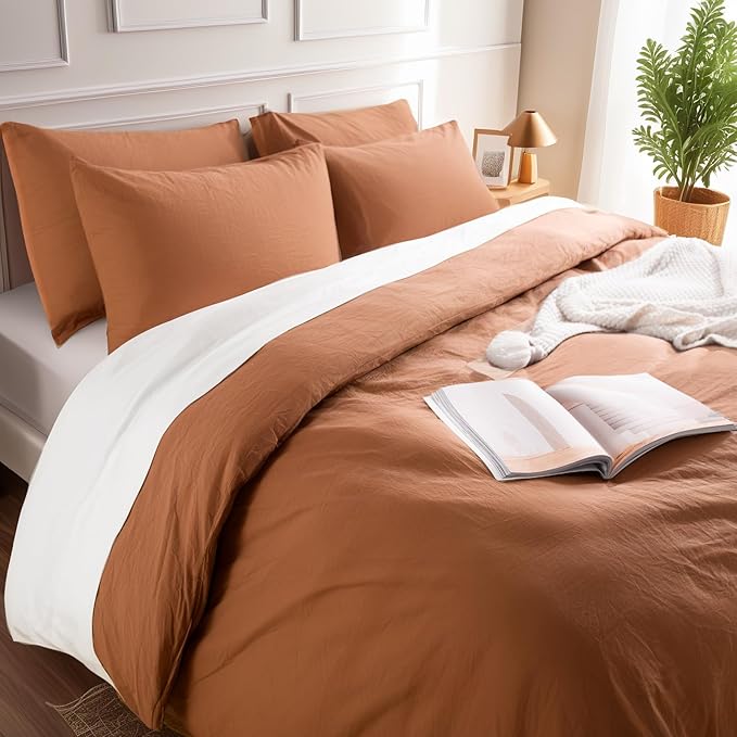 NEXHOME PRO Duvet Cover Set 100% Washed Cotton Super King 108"x98", Organic - Image 6