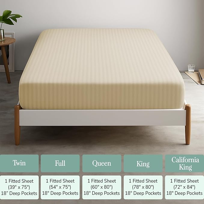 Feather & Stitch 1 Piece Fitted Sheet Twin Size, 100% Cotton Damask Sateen Weave - Image 6