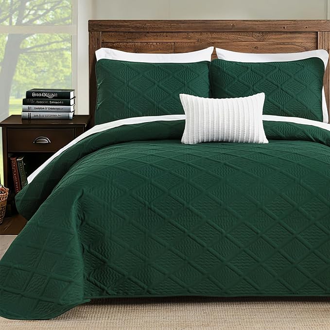 Yiran California King Quilt Set, Emerald Green Oversized Bedspread Bedding Set by Yiran