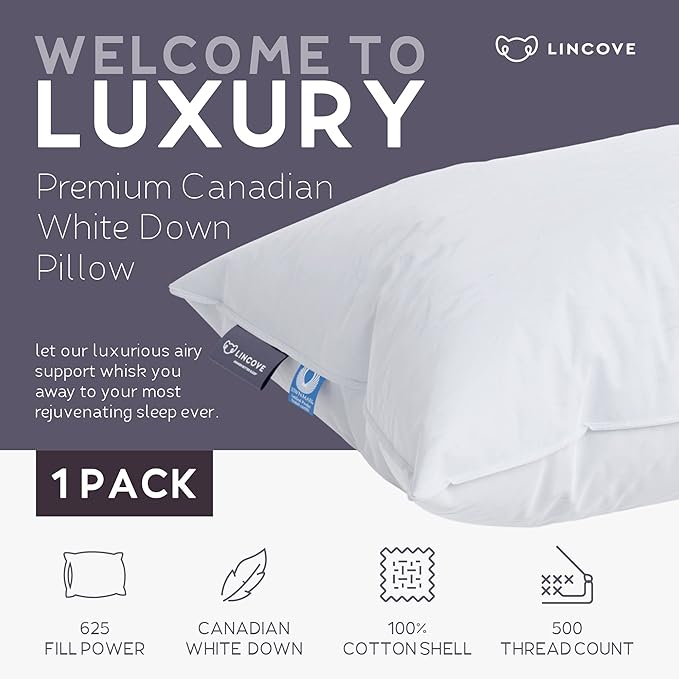 Lincove Cloud Natural Canadian Down and Waterfowl Feather Pillow, 500 Thread - Image 2