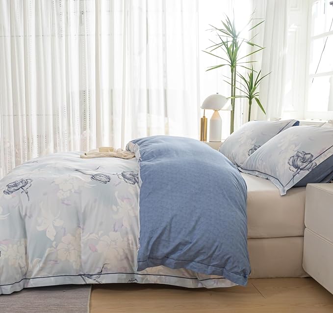 OAITE Duvet Cover Set Twin Size Floral Pattern 500 Thread Count Ultra Soft 100% - Image 4