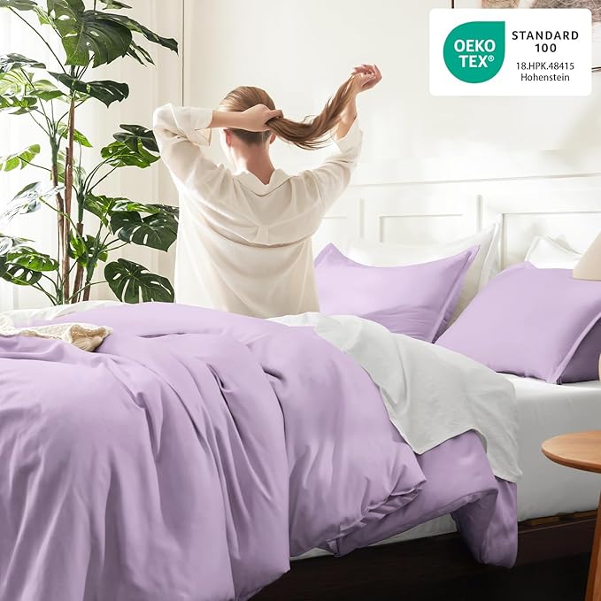 Litanika Lavender Purple Comforter Full Size, 3 Pieces Lightweight Solid - Image 4