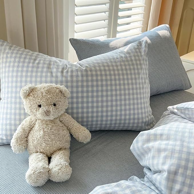 Nayoroom Gingham Duvet Cover King Size Blue White Plaid Checkered Comforter - Image 7