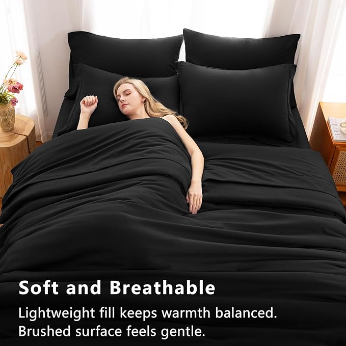 CozyLux Oversized Queen Comforter Set Black, 7 Pieces Bed in a Bag Comforter Set - Image 5