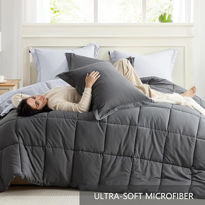Homelike Moment California King Comforter Set Grey, Lightweight Cal King - Image 5