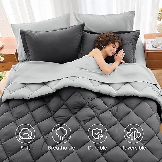 MUXHOMO 7 Pieces King Comforter Set, Reversible Bed in a Bag King Size - Image 6
