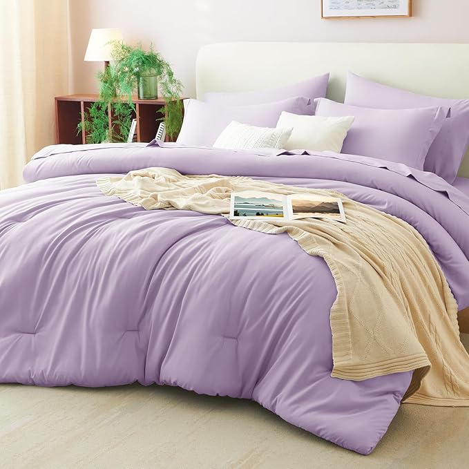 CozyLux King Size Comforter Set Lavender, 7 Pieces Bed in a Bag King Comforter by CozyLux