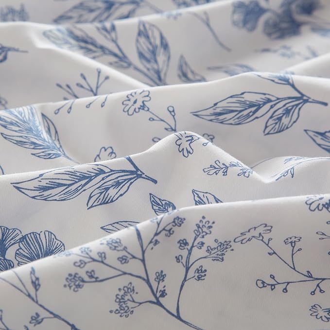 mixinni Garden Style Blue Flowers Leaves Duvet Cover King Size Soft Cotton - Image 4